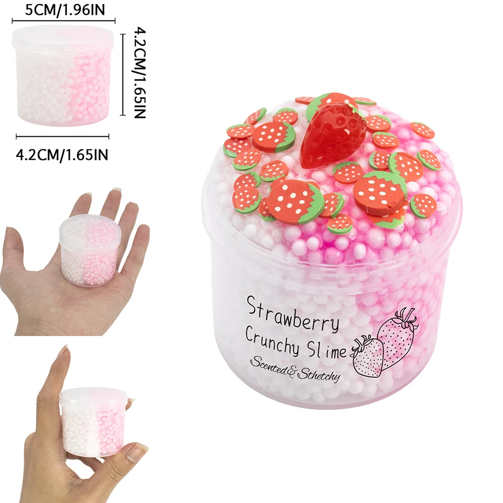 Pack Strawberry Cloud Crunchy Fluffy Slime kit Foam Ball Fruit Sprinkles Slime for Girl and Boys Birthday Gifts Party Favor 70ml