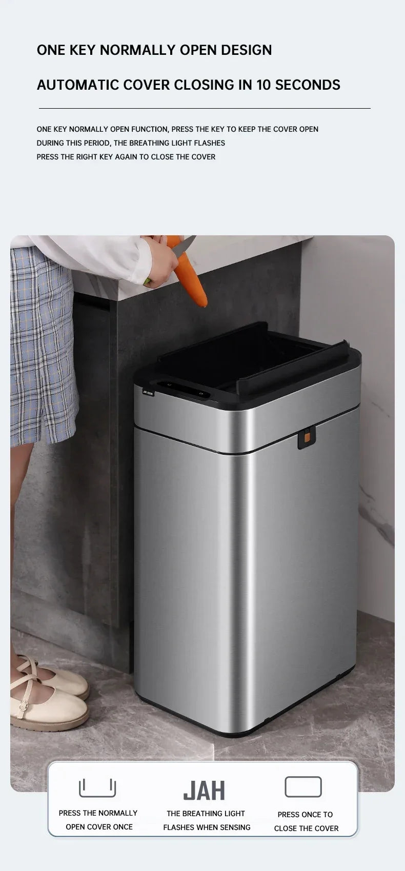 Automatic Stainless Steel Sensor Wastebasket 20-liter Trash Can Stainless Steel Large Kitchen Garbage Can Smart Trash Can 20l 15l