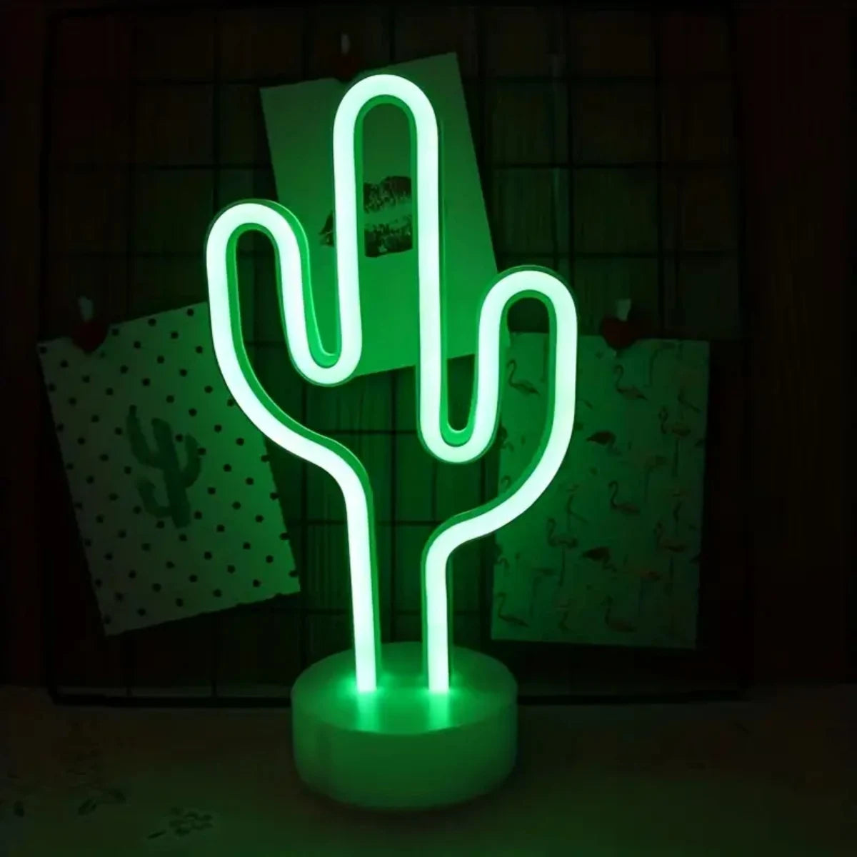 Green LED Cactus Neon Light With Base Decorative Bedroom Light Desktop Night Lamp Suitable For Wedding Birthday Party Decor