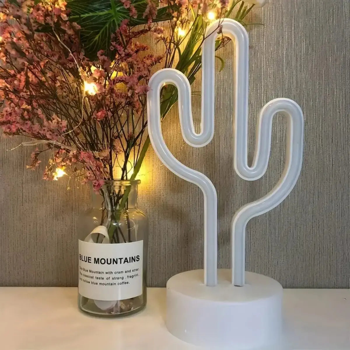 Green LED Cactus Neon Light With Base Decorative Bedroom Light Desktop Night Lamp Suitable For Wedding Birthday Party Decor