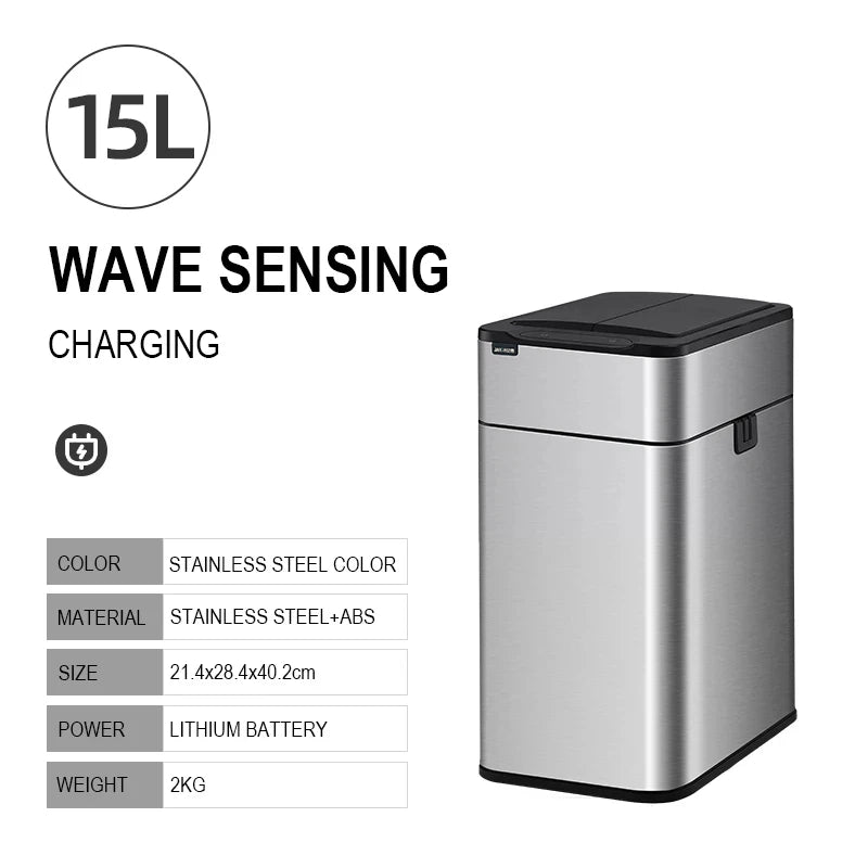 Automatic Stainless Steel Sensor Wastebasket 20-liter Trash Can Stainless Steel Large Kitchen Garbage Can Smart Trash Can 20l 15l
