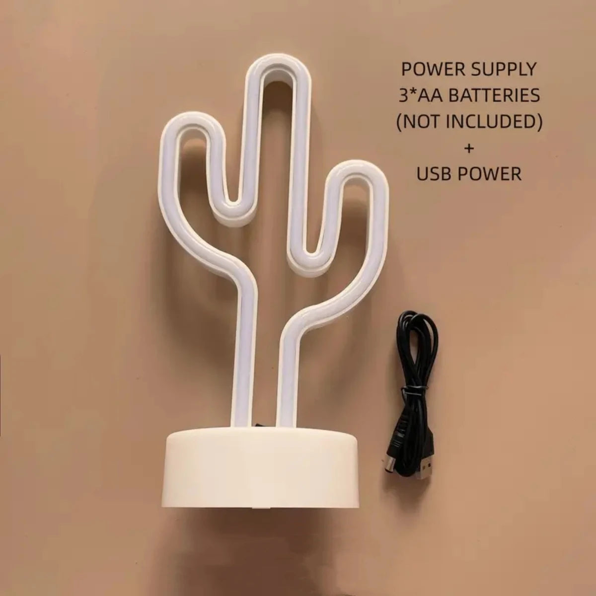Green LED Cactus Neon Light With Base Decorative Bedroom Light Desktop Night Lamp Suitable For Wedding Birthday Party Decor