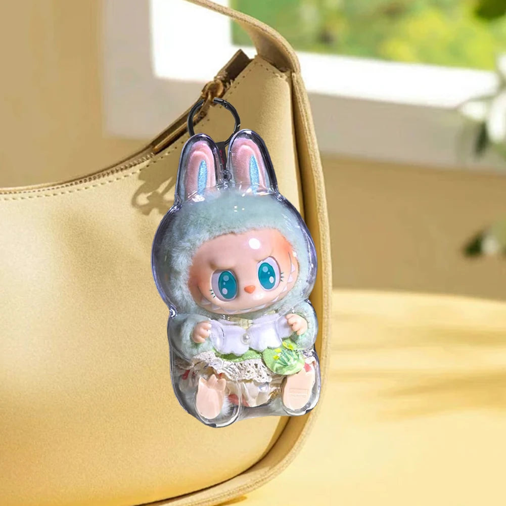 2025 Labubu Transparent Macaron Case Dustproof Protective Cover Popmart Bubble Mart Vinyl Doll Storage Box Monster Toy Accessory
