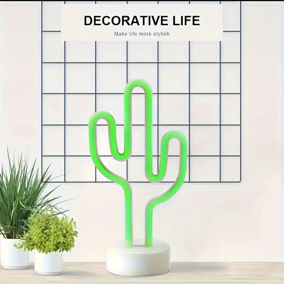 Green LED Cactus Neon Light With Base Decorative Bedroom Light Desktop Night Lamp Suitable For Wedding Birthday Party Decor