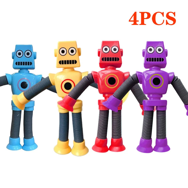 Pop Tubes Suction Cup Robot Toys Stress Relief Telescopic Robot Sensory Toys Bulk Gift for Kids Boys Girls 4/16PCS