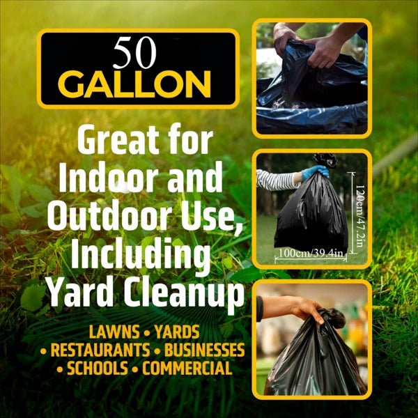 50 gallon black garbage bag, suitable for disposable garbage bags Plastic bags for cleaning 50PCS 39.4in * 47.2in,1.9MIL thick