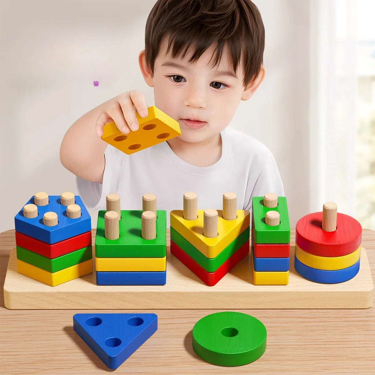 Wooden Matching Sorting Stacking Toys Puzzle for Toddlers and Kids Preschool Fine Motor Skill Toy for 1 Years
