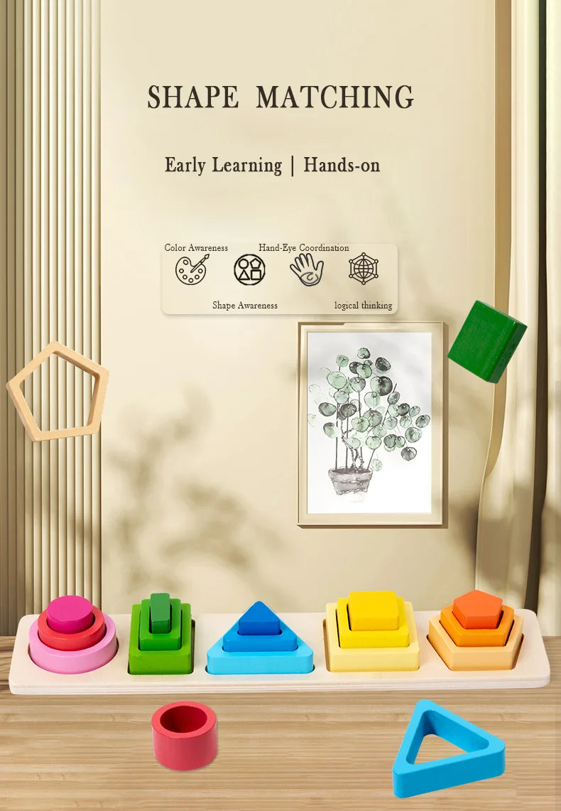 Baby intelligence development blocks, wooden early education matching toys, color, shape cognition, Montessori education