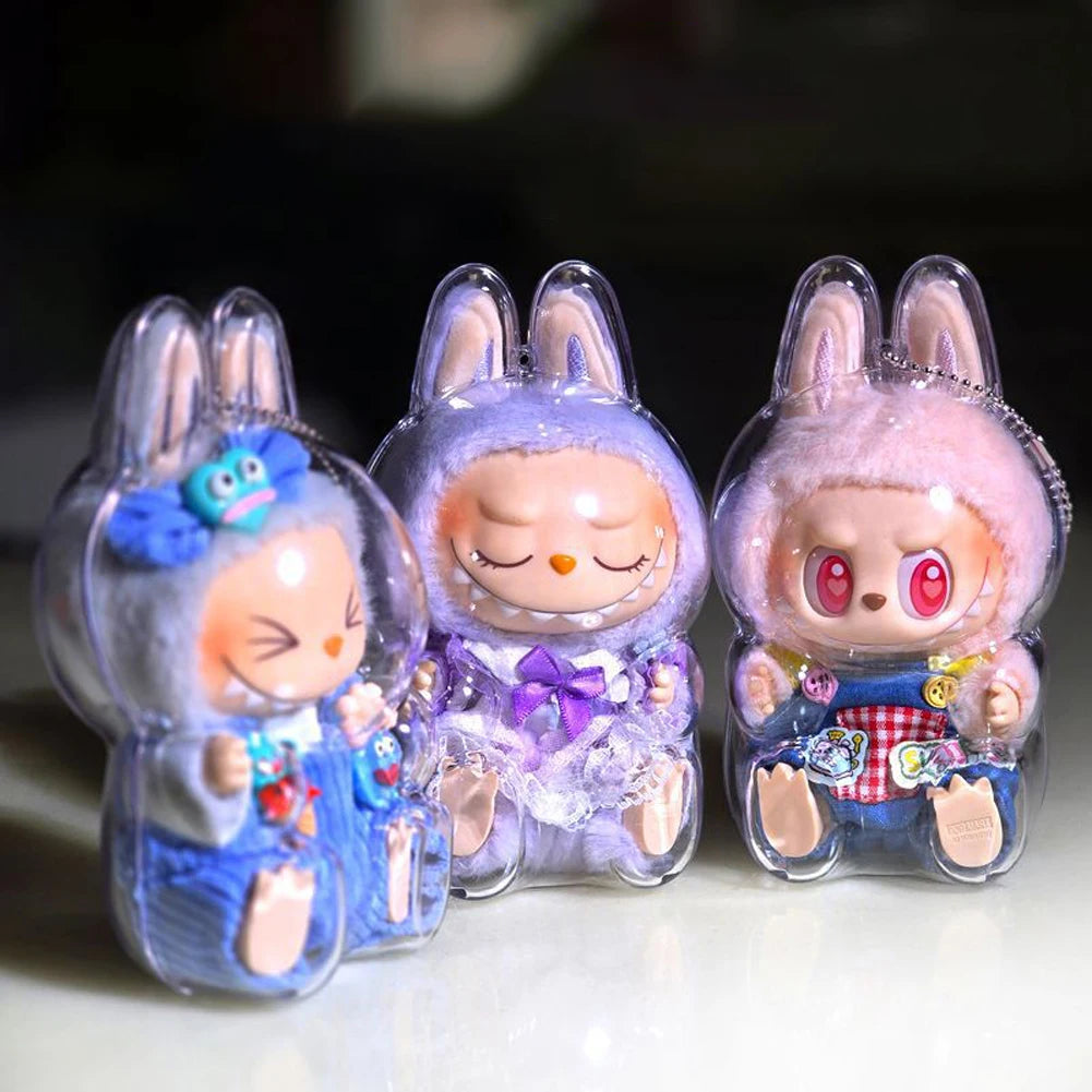 2025 Labubu Transparent Macaron Case Dustproof Protective Cover Popmart Bubble Mart Vinyl Doll Storage Box Monster Toy Accessory