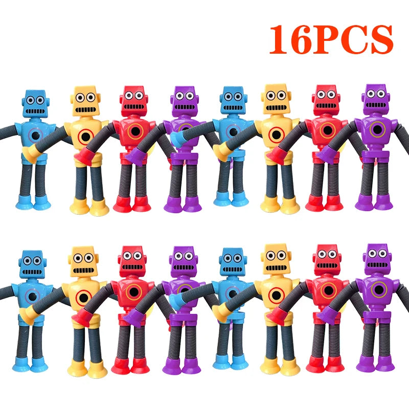 Pop Tubes Suction Cup Robot Toys Stress Relief Telescopic Robot Sensory Toys Bulk Gift for Kids Boys Girls 4/16PCS