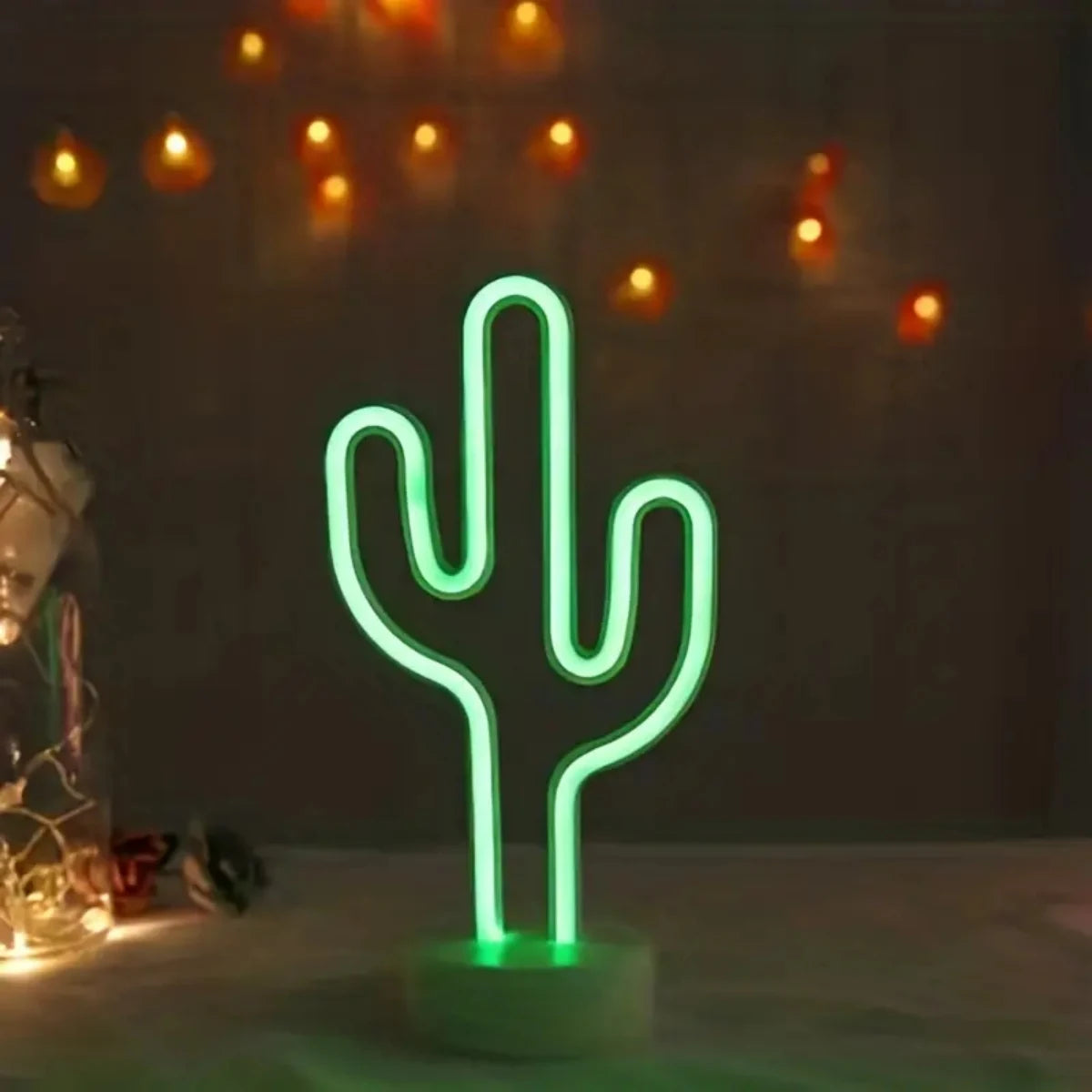 Green LED Cactus Neon Light With Base Decorative Bedroom Light Desktop Night Lamp Suitable For Wedding Birthday Party Decor