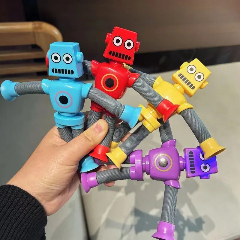Pop Tubes Suction Cup Robot Toys Stress Relief Telescopic Robot Sensory Toys Bulk Gift for Kids Boys Girls 4/16PCS