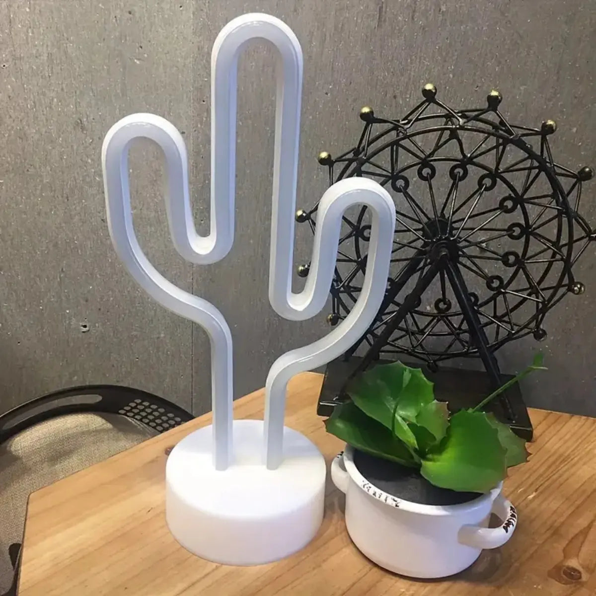 Green LED Cactus Neon Light With Base Decorative Bedroom Light Desktop Night Lamp Suitable For Wedding Birthday Party Decor