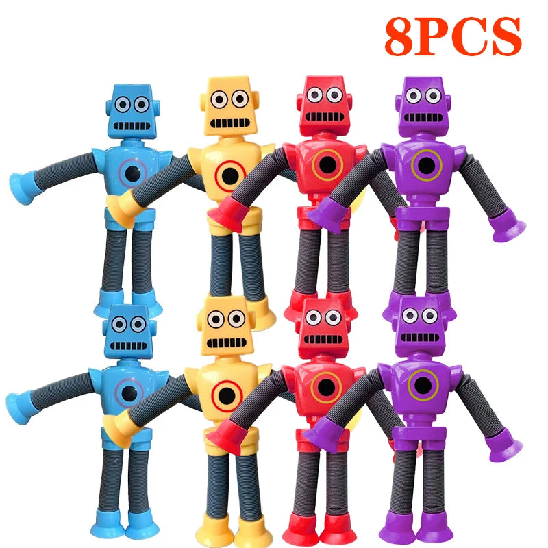 Pop Tubes Suction Cup Robot Toys Stress Relief Telescopic Robot Sensory Toys Bulk Gift for Kids Boys Girls 4/16PCS