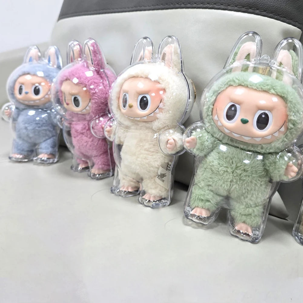 2025 Labubu Transparent Macaron Case Dustproof Protective Cover Popmart Bubble Mart Vinyl Doll Storage Box Monster Toy Accessory