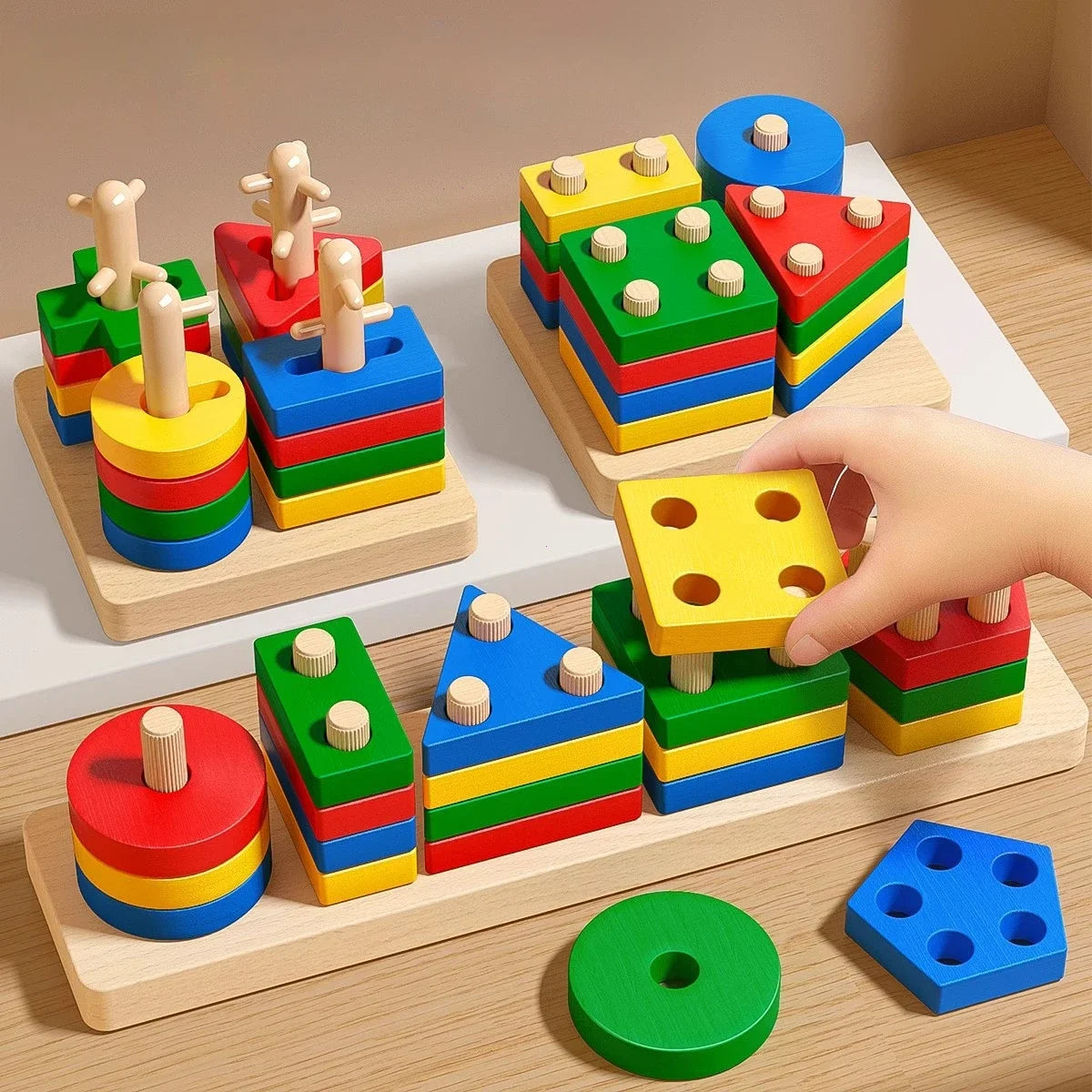Wooden Matching Sorting Stacking Toys Puzzle for Toddlers and Kids Preschool Fine Motor Skill Toy for 1 Years