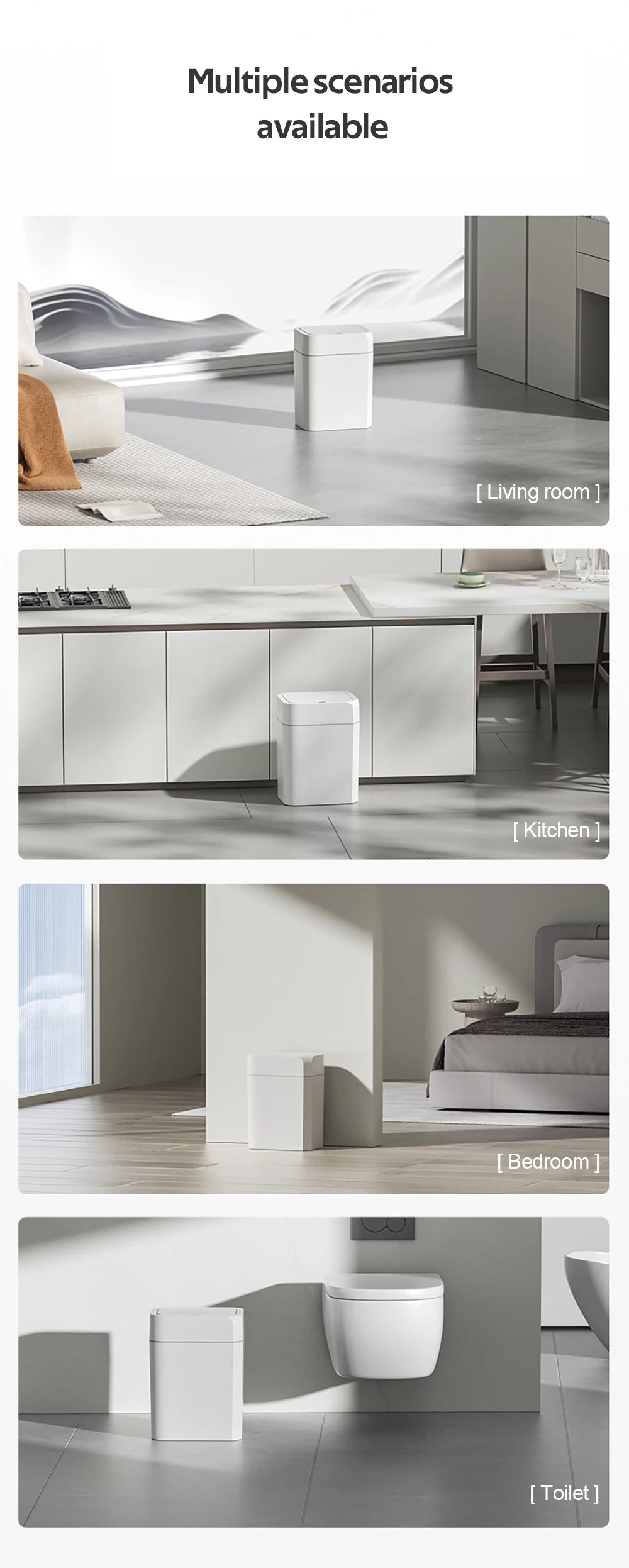 Automatic Trash Bin Smart Sensor Trash Bathroom Anti odor For Toilet White Electric Wastebasket 12/16L