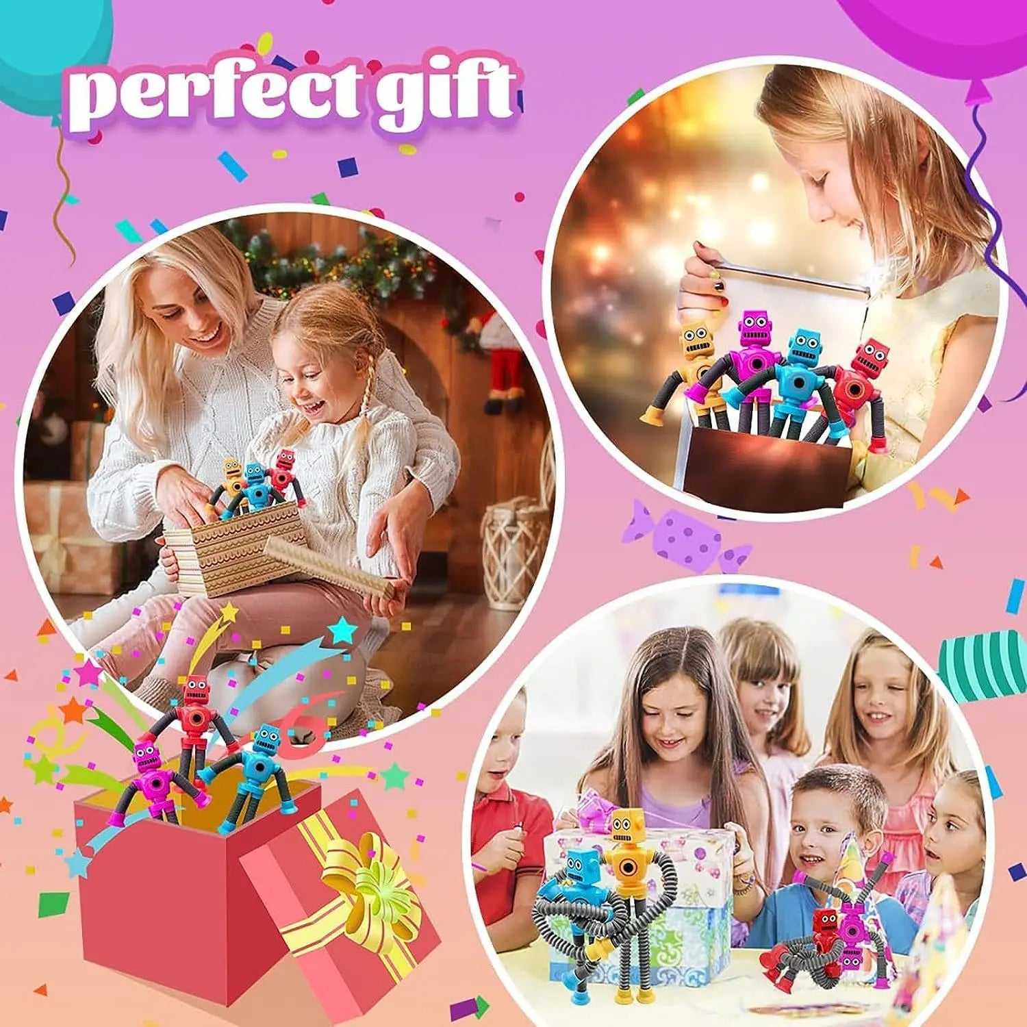 Pop Tubes Suction Cup Robot Toys Stress Relief Telescopic Robot Sensory Toys Bulk Gift for Kids Boys Girls 4/16PCS