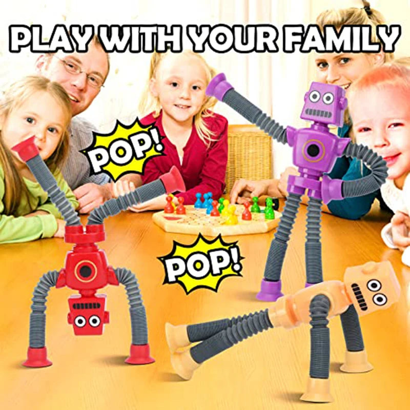 Pop Tubes Suction Cup Robot Toys Stress Relief Telescopic Robot Sensory Toys Bulk Gift for Kids Boys Girls 4/16PCS