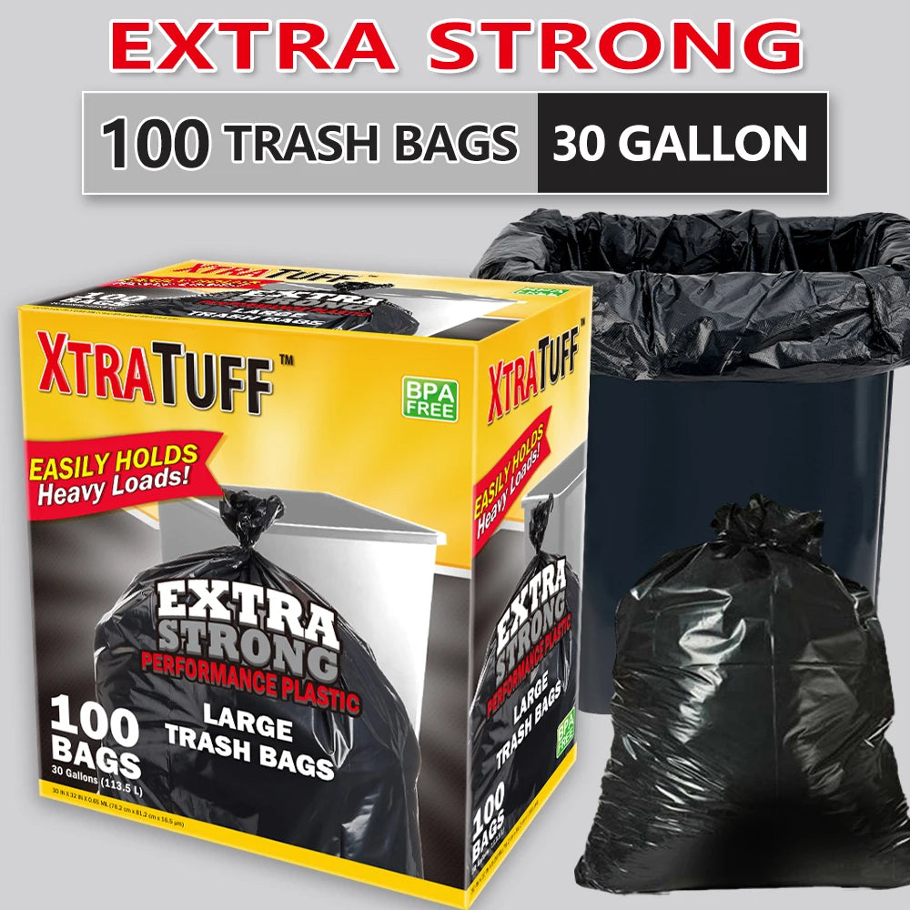 Black Large Trash Bag Garbage Bags Xtratuff Trash Bags 30 Gallon  Heavy Duty 100 Count