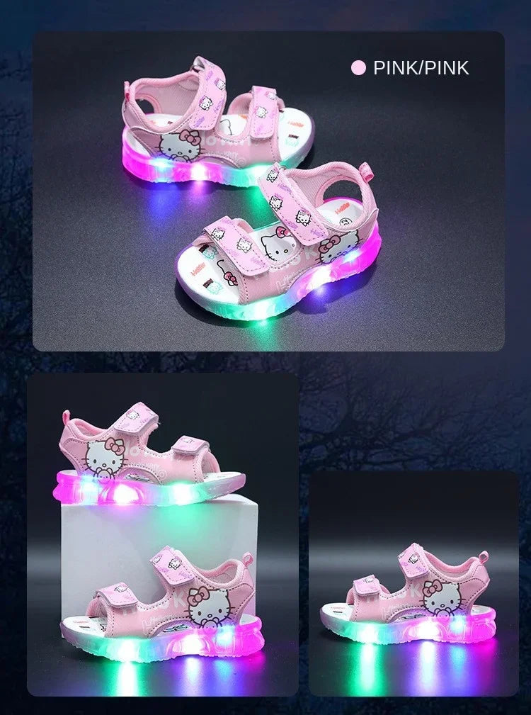 New Baby Girls Led Light Sandals Cute Hello Kitty Children's Casual Shoes Anti-slip Kids Beach Shoes Outdoor Shoes 2025