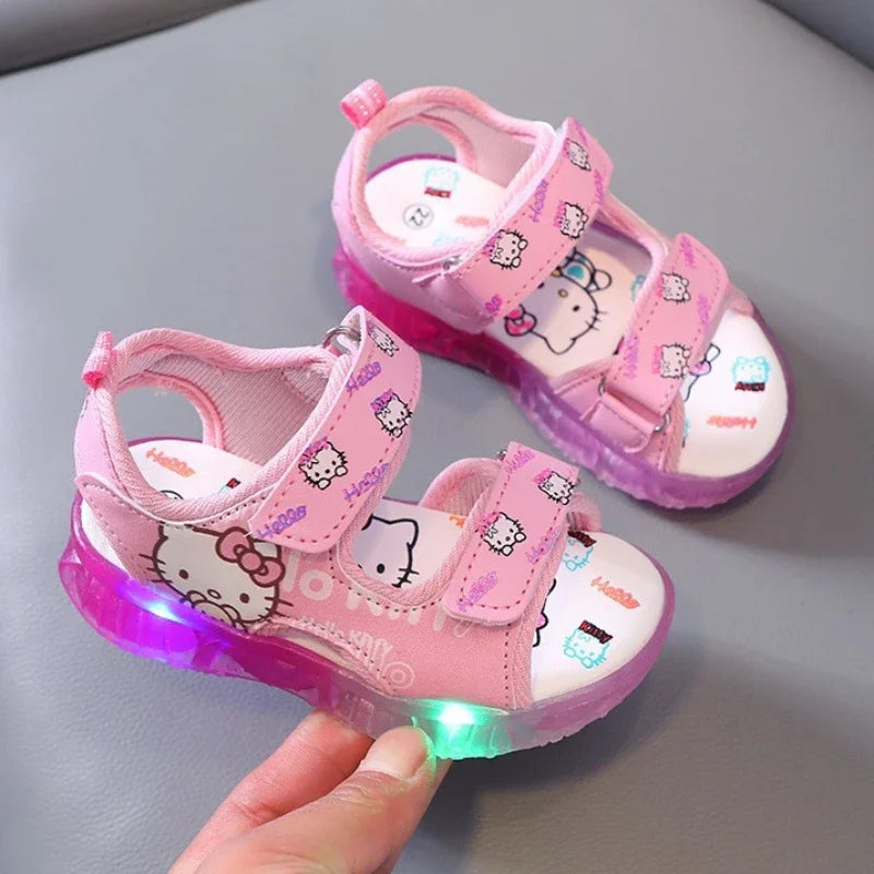 New Baby Girls Led Light Sandals Cute Hello Kitty Children's Casual Shoes Anti-slip Kids Beach Shoes Outdoor Shoes 2025