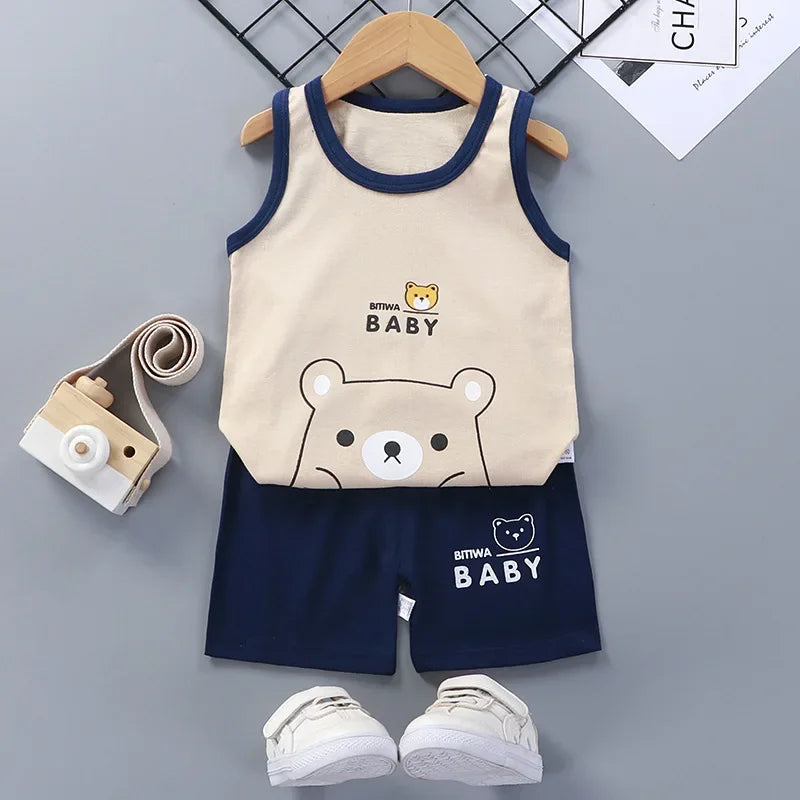 Kids Clothes Boys Girls Vest Suit Children's Clothing baby Cotton T-Shirts Shorts Tank Top Sleeveless