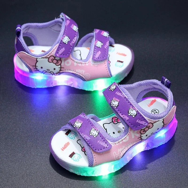 New Baby Girls Led Light Sandals Cute Hello Kitty Children's Casual Shoes Anti-slip Kids Beach Shoes Outdoor Shoes 2025