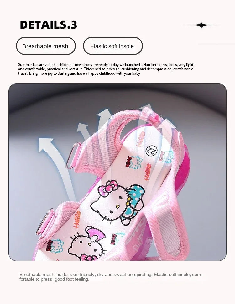 New Baby Girls Led Light Sandals Cute Hello Kitty Children's Casual Shoes Anti-slip Kids Beach Shoes Outdoor Shoes 2025