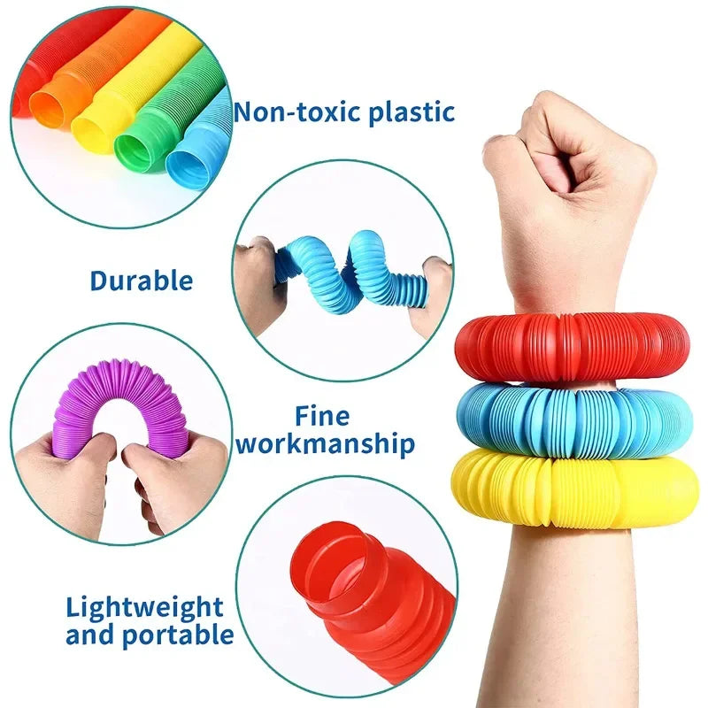 Pop Tubes Sensory Toys Fidget Pop Tube Stress Relief Decompression Finger Toy Telescopic Tube for Kids Teenager Gifts Pack Of 6 Pcs/Pack