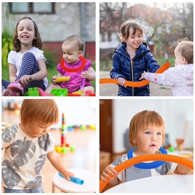 Pop Tubes Sensory Toys Fidget Pop Tube Stress Relief Decompression Finger Toy Telescopic Tube for Kids Teenager Gifts Pack Of 6 Pcs/Pack