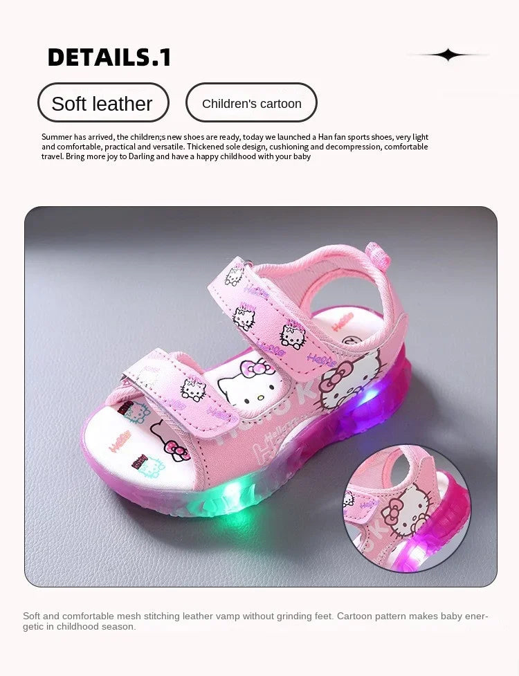 New Baby Girls Led Light Sandals Cute Hello Kitty Children's Casual Shoes Anti-slip Kids Beach Shoes Outdoor Shoes 2025