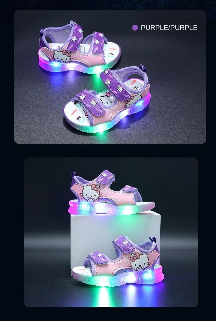 New Baby Girls Led Light Sandals Cute Hello Kitty Children's Casual Shoes Anti-slip Kids Beach Shoes Outdoor Shoes 2025