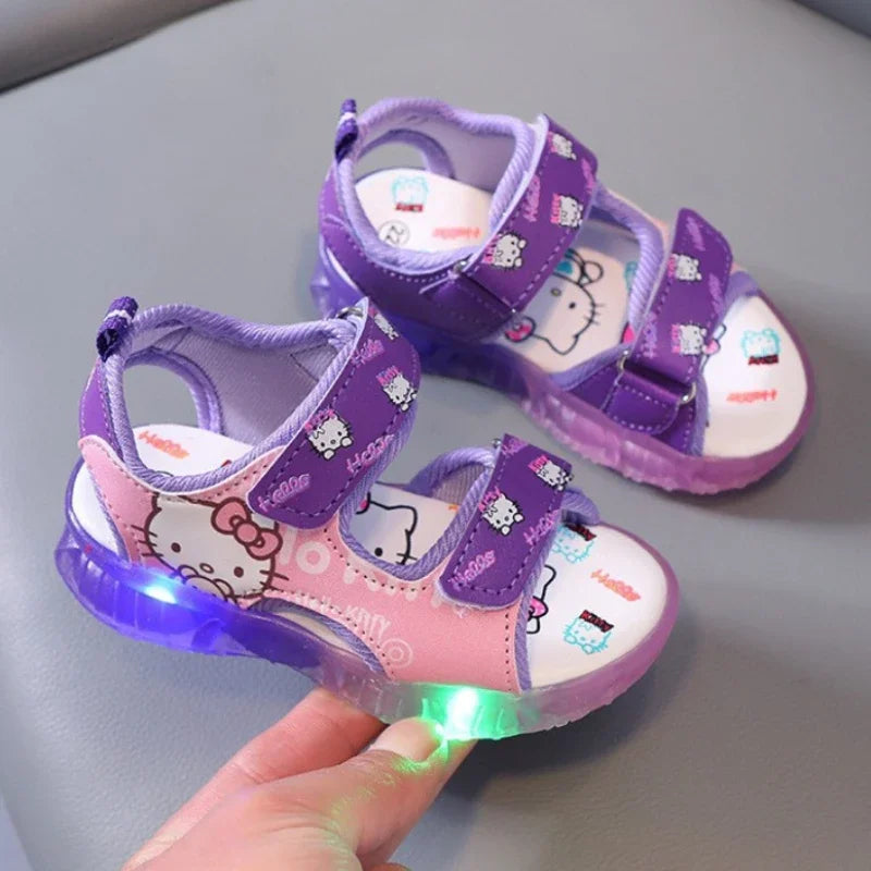 New Baby Girls Led Light Sandals Cute Hello Kitty Children's Casual Shoes Anti-slip Kids Beach Shoes Outdoor Shoes 2025