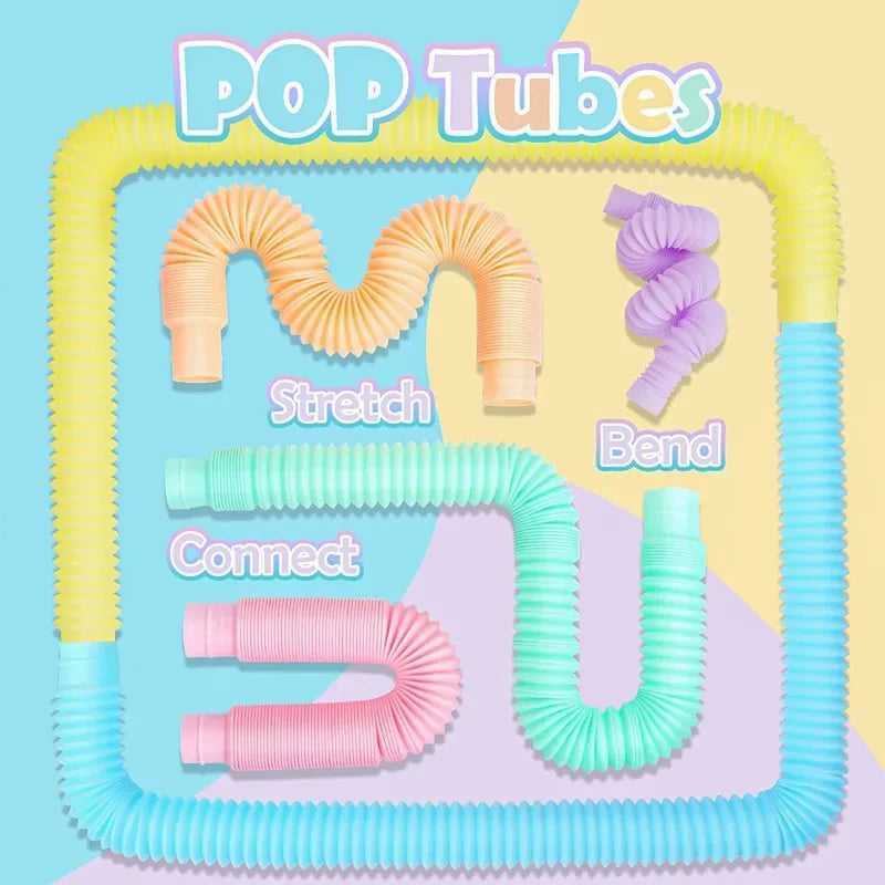 Pop Tubes Sensory Toys Fidget Pop Tube Stress Relief Decompression Finger Toy Telescopic Tube for Kids Teenager Gifts Pack Of 6 Pcs/Pack