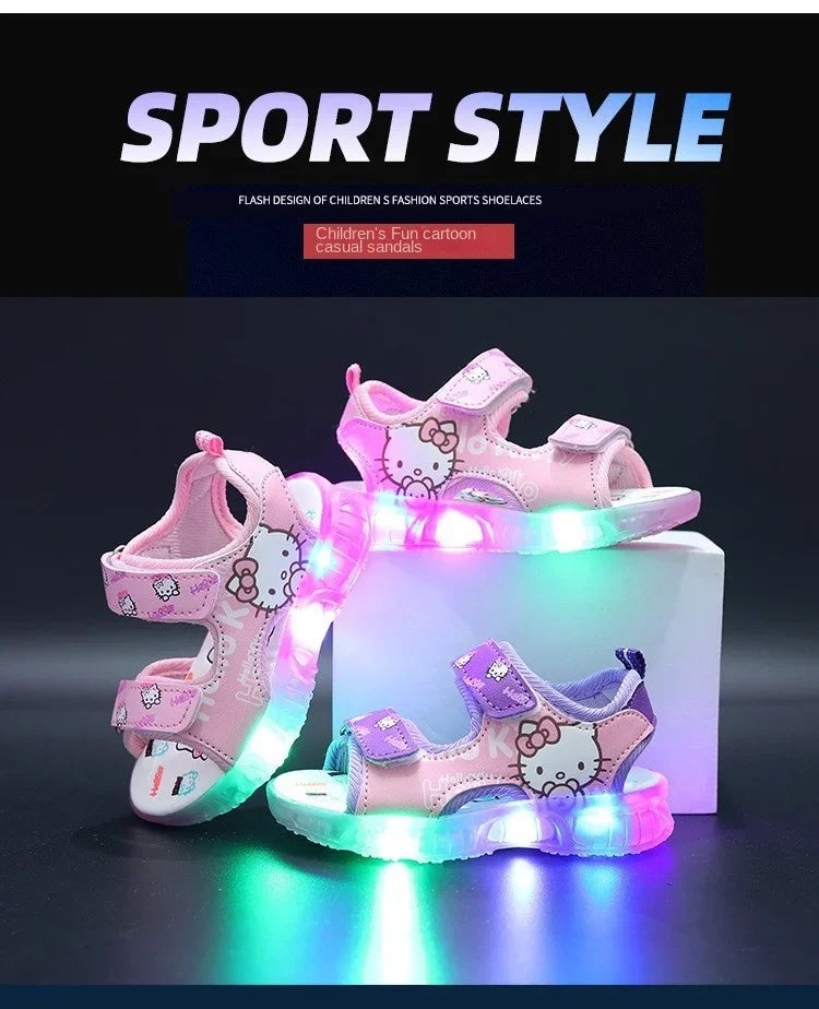 New Baby Girls Led Light Sandals Cute Hello Kitty Children's Casual Shoes Anti-slip Kids Beach Shoes Outdoor Shoes 2025