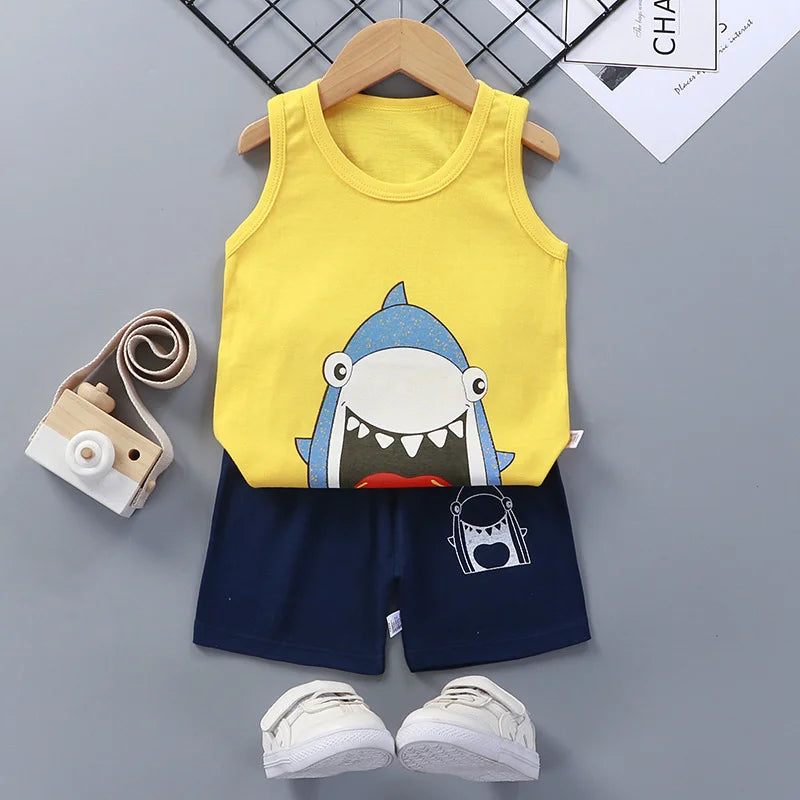Kids Clothes Boys Girls Vest Suit Children's Clothing baby Cotton T-Shirts Shorts Tank Top Sleeveless