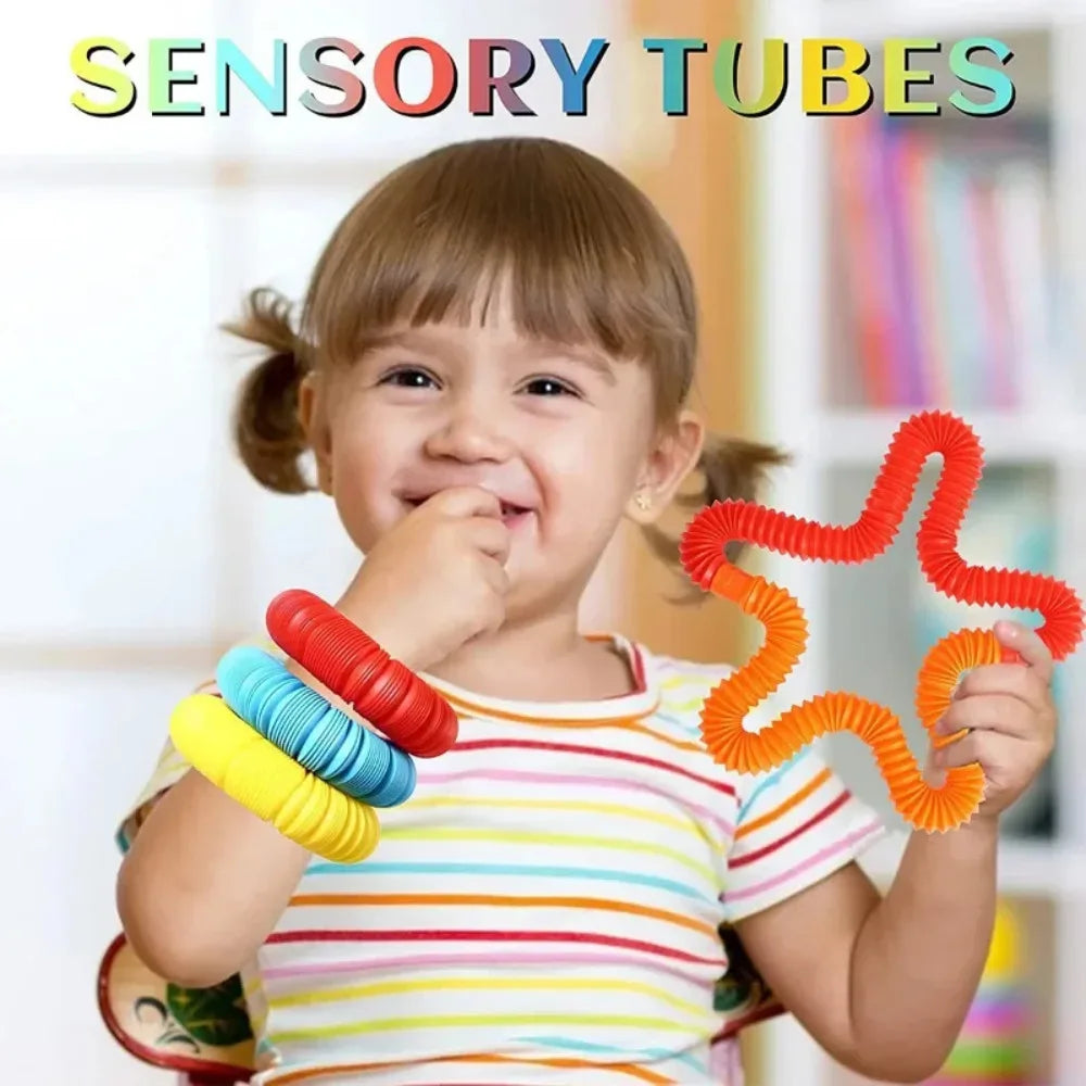 Pop Tubes Sensory Toys Fidget Pop Tube Stress Relief Decompression Finger Toy Telescopic Tube for Kids Teenager Gifts Pack Of 6 Pcs/Pack