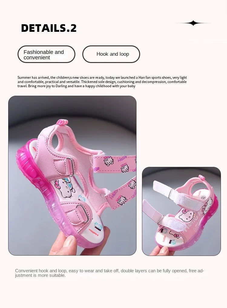 New Baby Girls Led Light Sandals Cute Hello Kitty Children's Casual Shoes Anti-slip Kids Beach Shoes Outdoor Shoes 2025