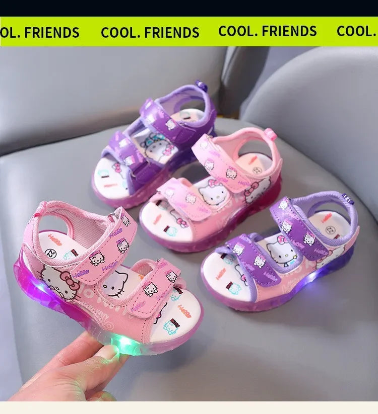 New Baby Girls Led Light Sandals Cute Hello Kitty Children's Casual Shoes Anti-slip Kids Beach Shoes Outdoor Shoes 2025