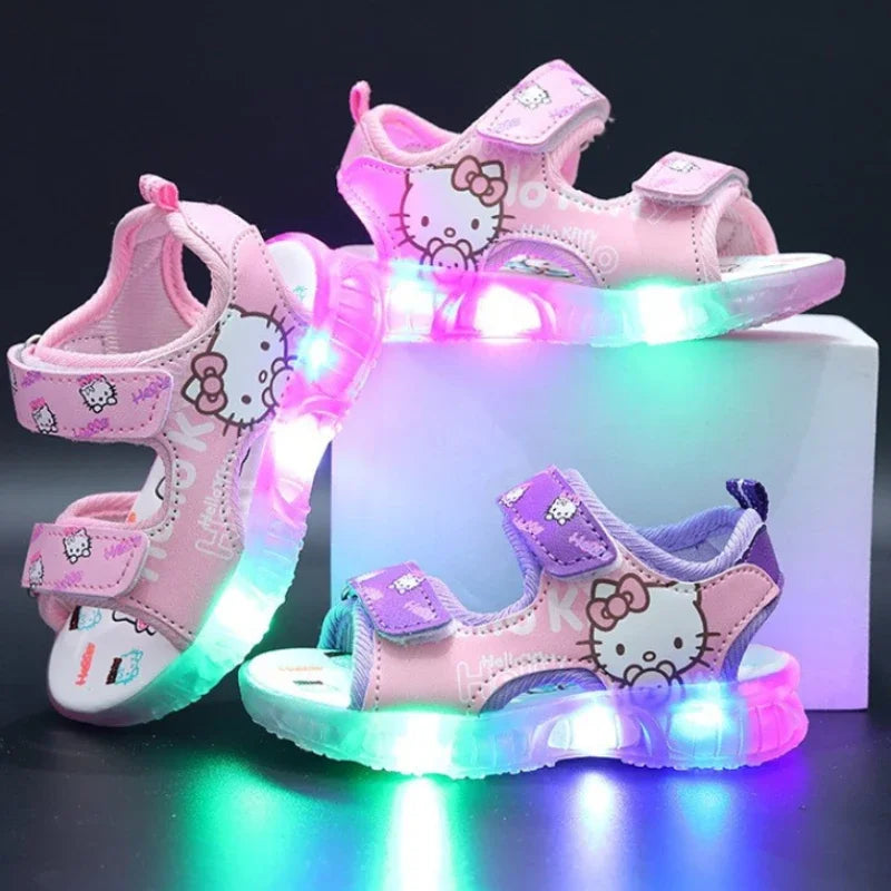 New Baby Girls Led Light Sandals Cute Hello Kitty Children's Casual Shoes Anti-slip Kids Beach Shoes Outdoor Shoes 2025