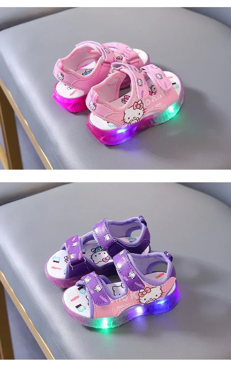 New Baby Girls Led Light Sandals Cute Hello Kitty Children's Casual Shoes Anti-slip Kids Beach Shoes Outdoor Shoes 2025
