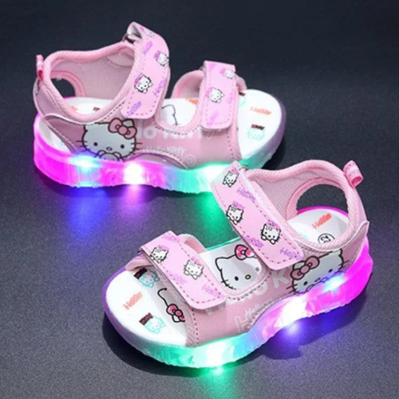 New Baby Girls Led Light Sandals Cute Hello Kitty Children's Casual Shoes Anti-slip Kids Beach Shoes Outdoor Shoes 2025