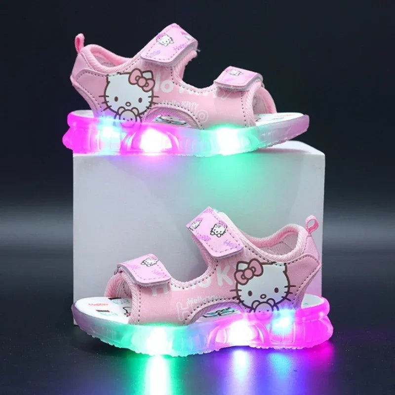 New Baby Girls Led Light Sandals Cute Hello Kitty Children's Casual Shoes Anti-slip Kids Beach Shoes Outdoor Shoes 2025