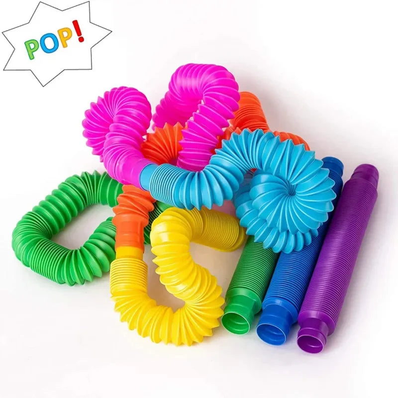 Pop Tubes Sensory Toys Fidget Pop Tube Stress Relief Decompression Finger Toy Telescopic Tube for Kids Teenager Gifts Pack Of 6 Pcs/Pack
