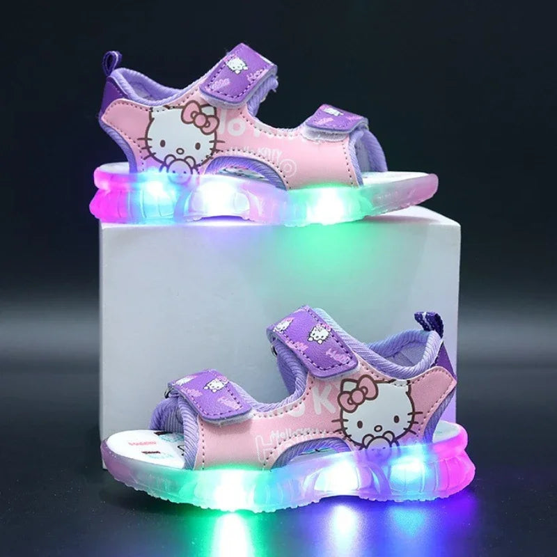 New Baby Girls Led Light Sandals Cute Hello Kitty Children's Casual Shoes Anti-slip Kids Beach Shoes Outdoor Shoes 2025
