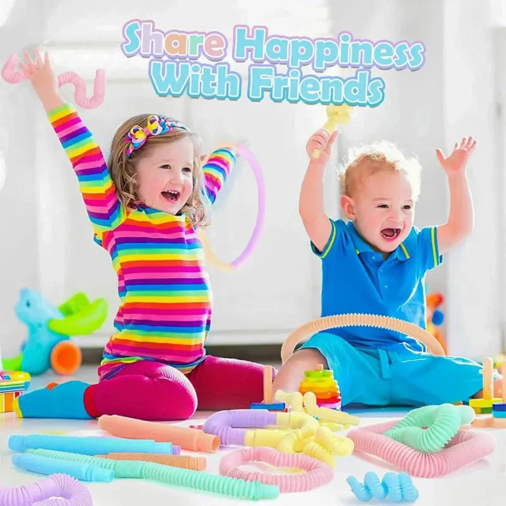 Pop Tubes Sensory Toys Fidget Pop Tube Stress Relief Decompression Finger Toy Telescopic Tube for Kids Teenager Gifts Pack Of 6 Pcs/Pack