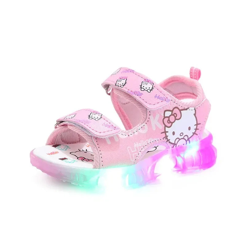 New Baby Girls Led Light Sandals Cute Hello Kitty Children's Casual Shoes Anti-slip Kids Beach Shoes Outdoor Shoes 2025