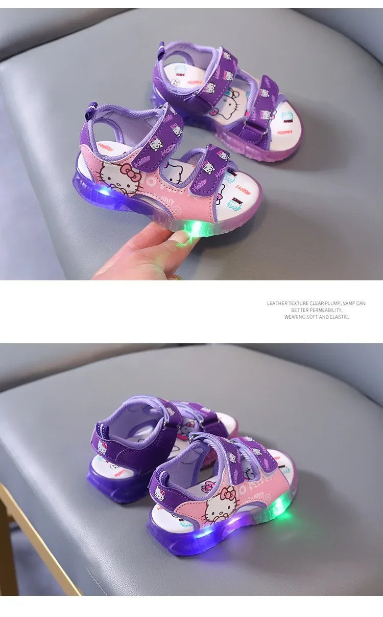 New Baby Girls Led Light Sandals Cute Hello Kitty Children's Casual Shoes Anti-slip Kids Beach Shoes Outdoor Shoes 2025