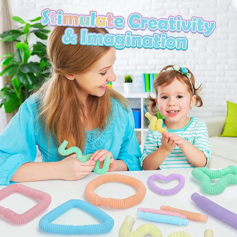 Pop Tubes Sensory Toys Fidget Pop Tube Stress Relief Decompression Finger Toy Telescopic Tube for Kids Teenager Gifts Pack Of 6 Pcs/Pack